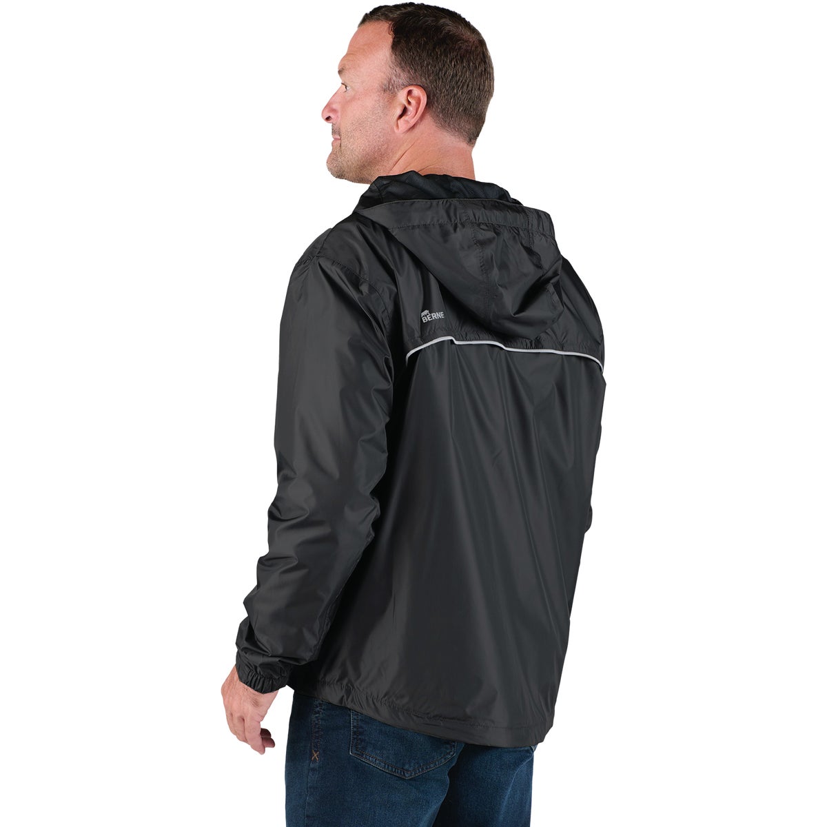 Berne Coastline Men's Large Black Lightweight Hooded Rain Jacket Image 4