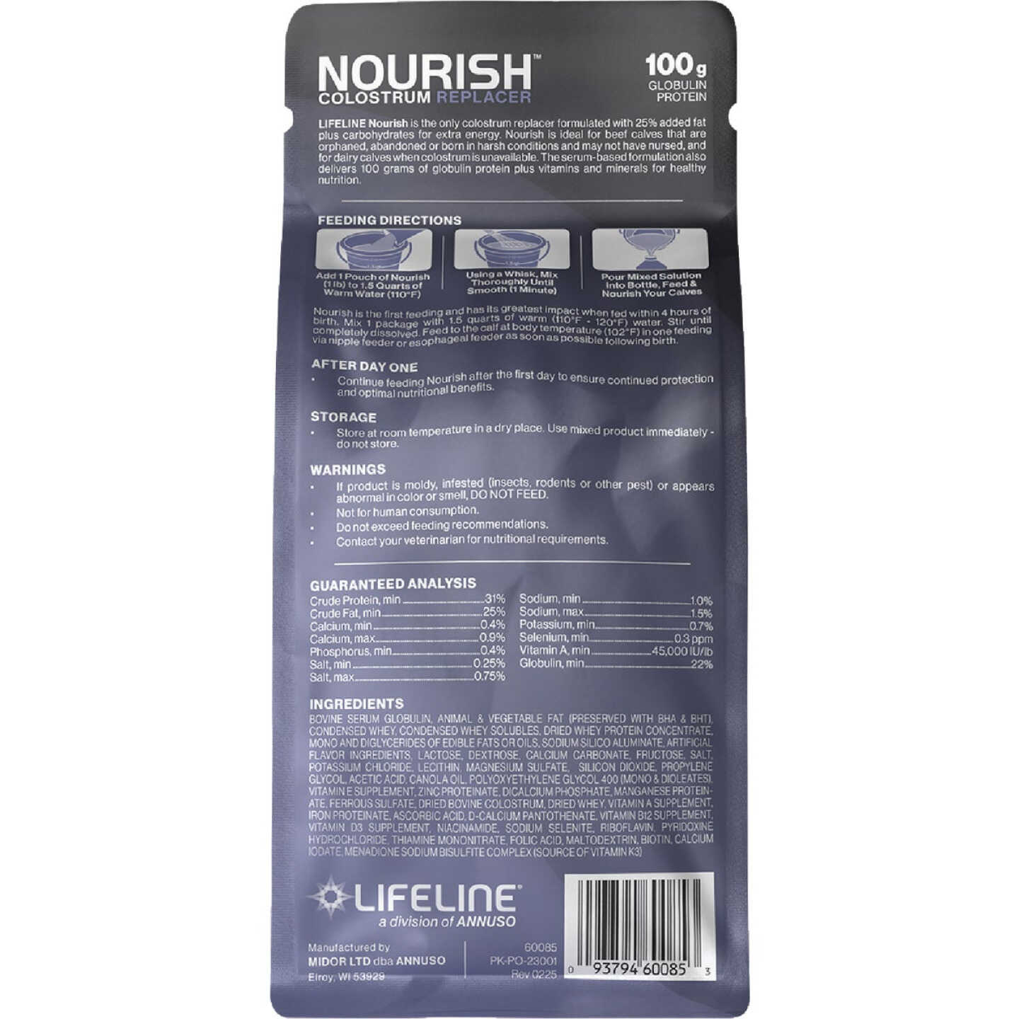 LifeLine Nourish 1 Lb. 100G Globulin Protein Complete Colostrum Replacer for Calves Image 2