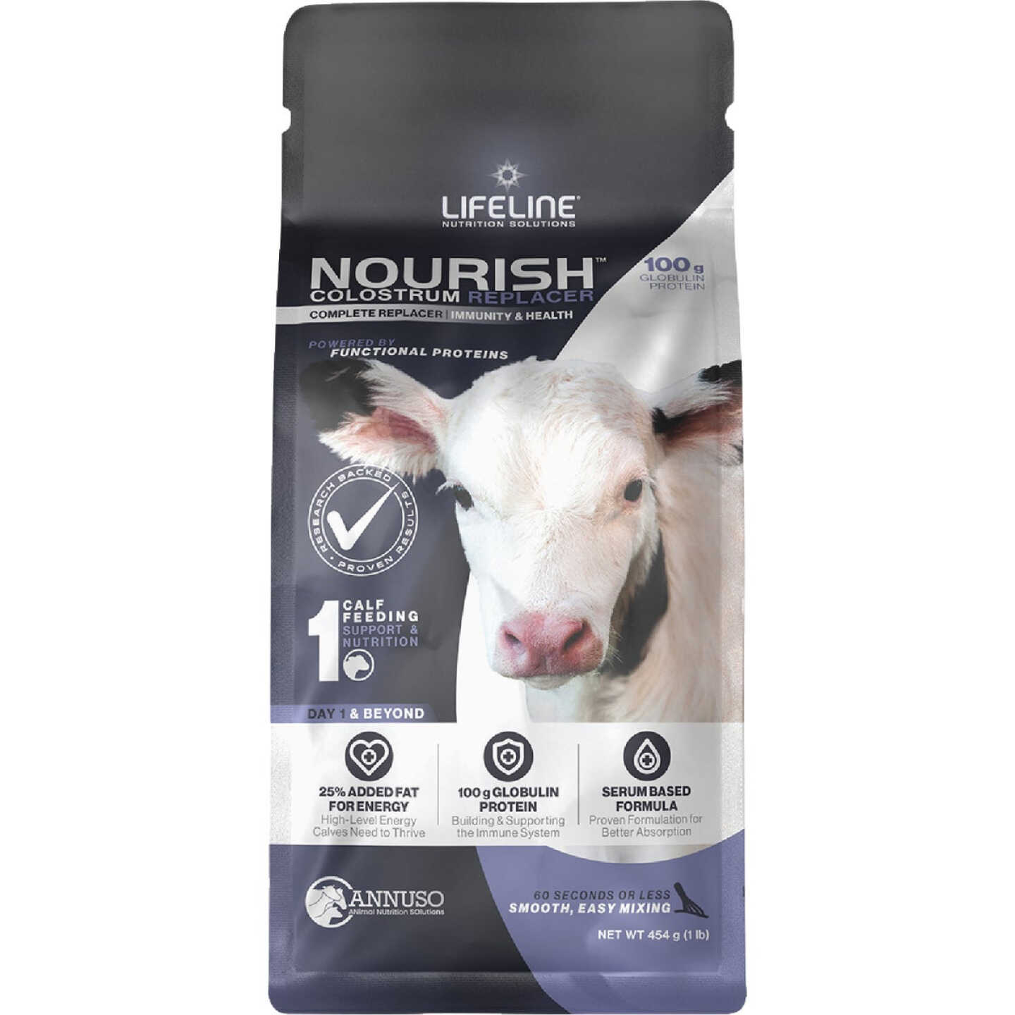 LifeLine Nourish 1 Lb. 100G Globulin Protein Complete Colostrum Replacer for Calves Image 1