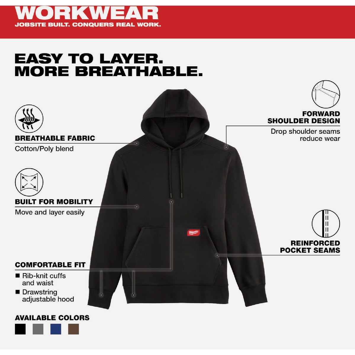 Milwaukee FREEFLEX Medium Black Midweight Pullover Hooded Sweatshirt Image 2