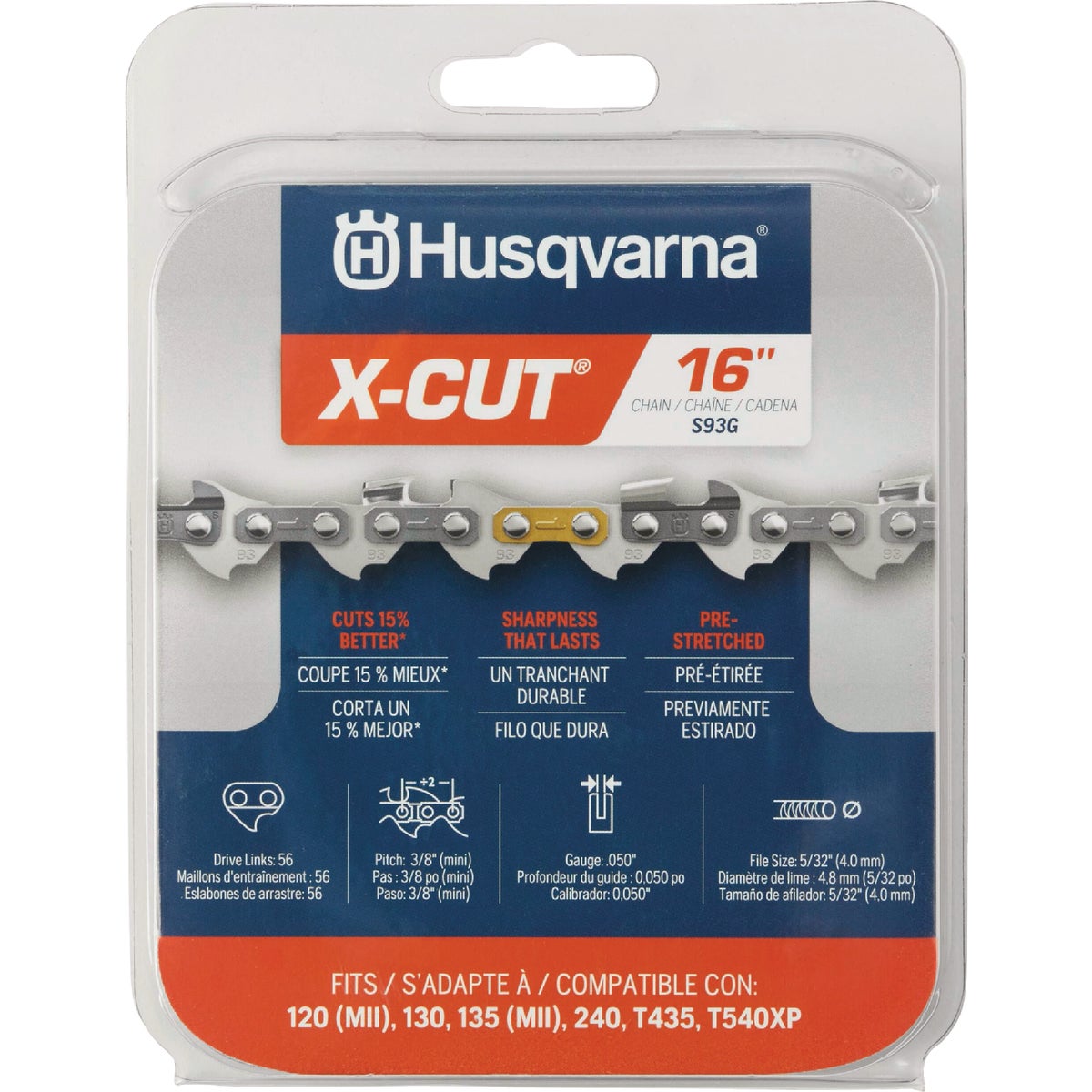 Husqvarna S93G X-Cut 16 In. 3/8 In. Mini Pitch Semi-Chisel Chainsaw Chain
