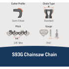 Husqvarna S93G X-Cut 16 In. 3/8 In. Mini Pitch Semi-Chisel Chainsaw Chain Image 3