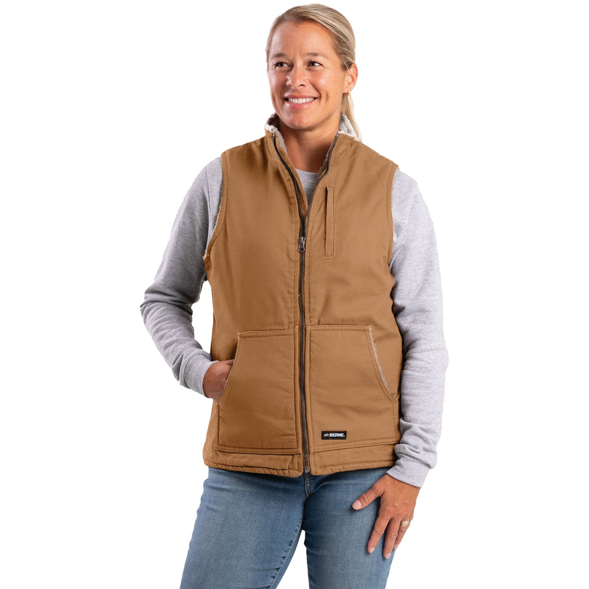 Berne Softstone Women's Large Brown Duck Sherpa-Lined Vest