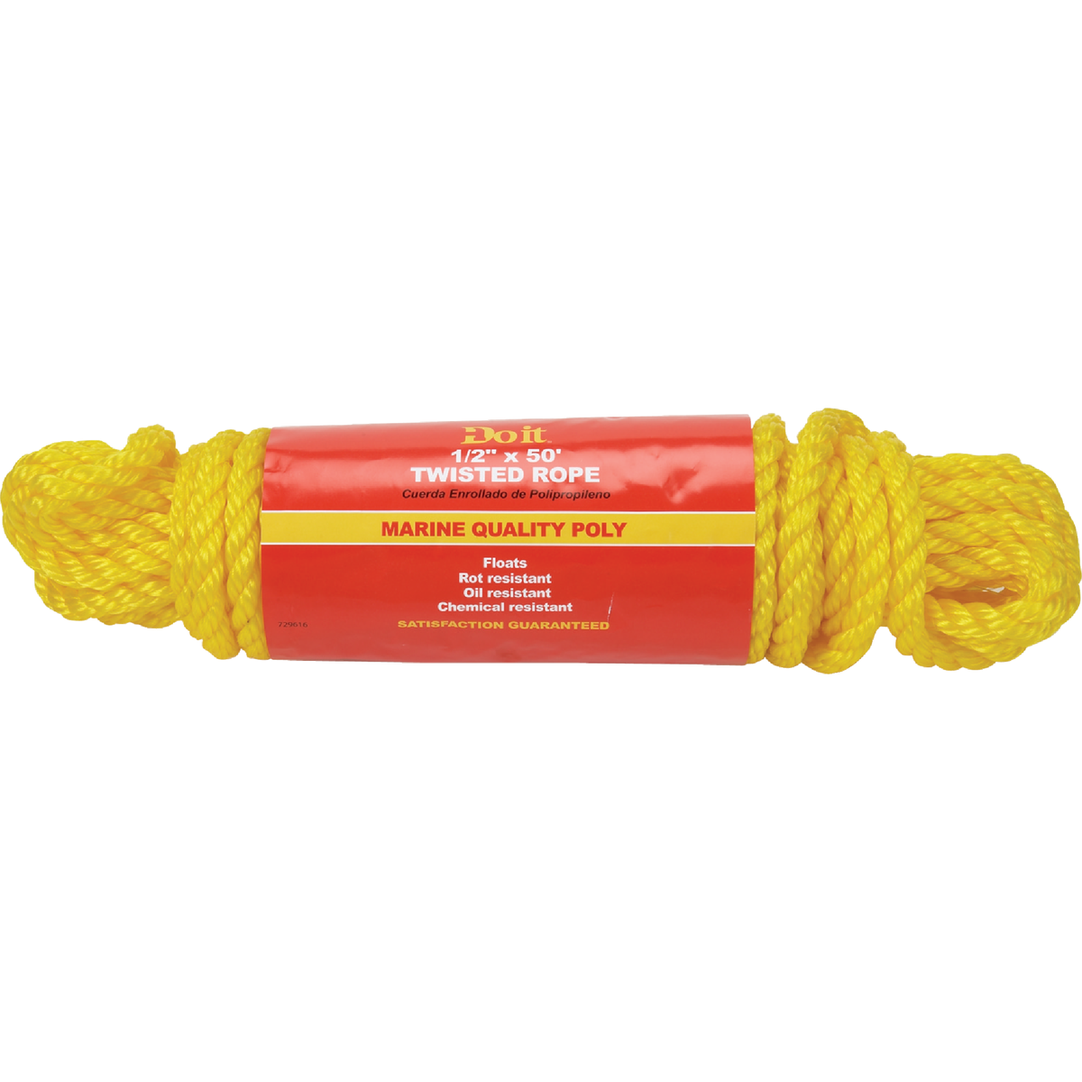 Do it Best 1/2 In. x 50 Ft. Yellow Twisted Polypropylene Packaged Rope