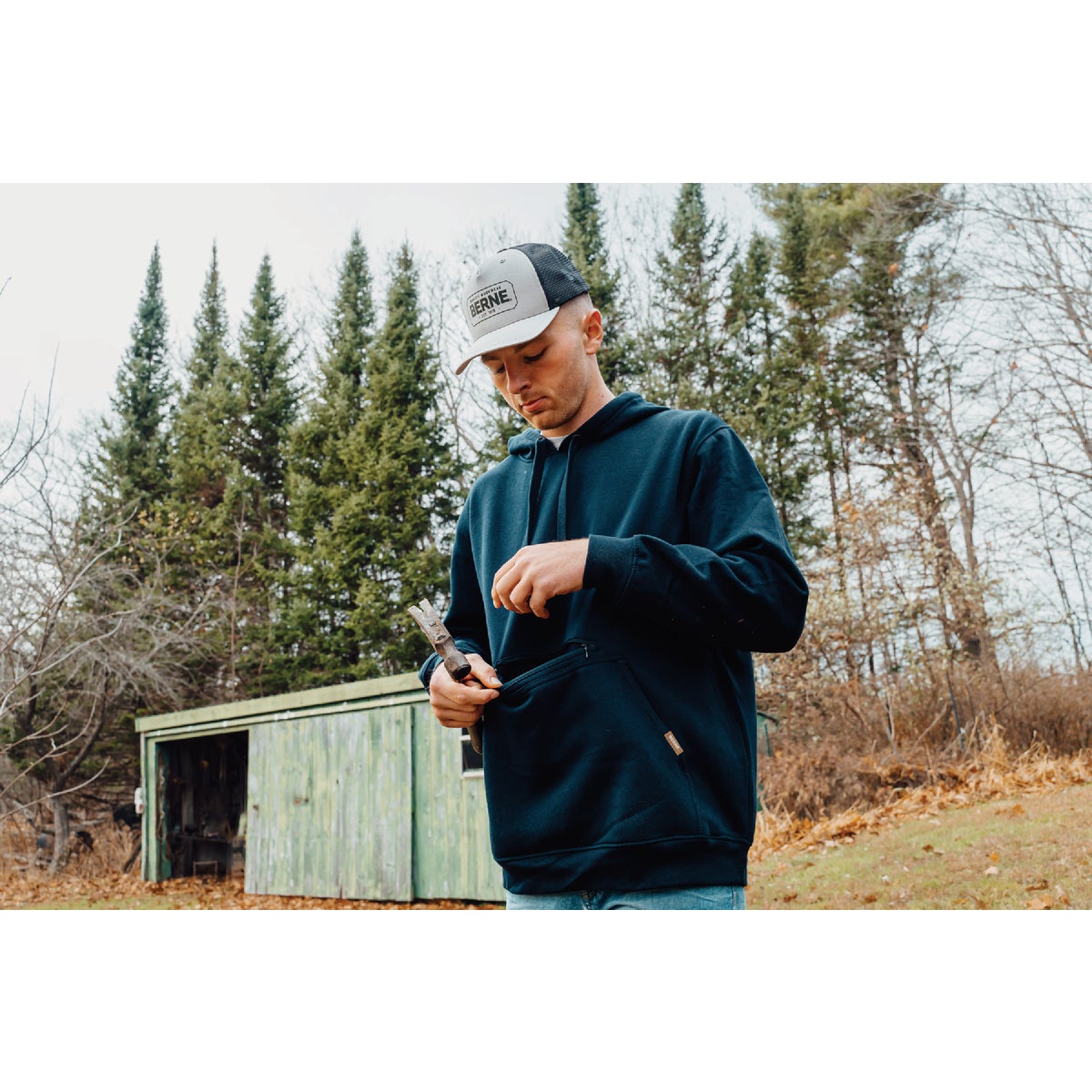 Berne Gray Badge Logo Trucker Cap Image 3