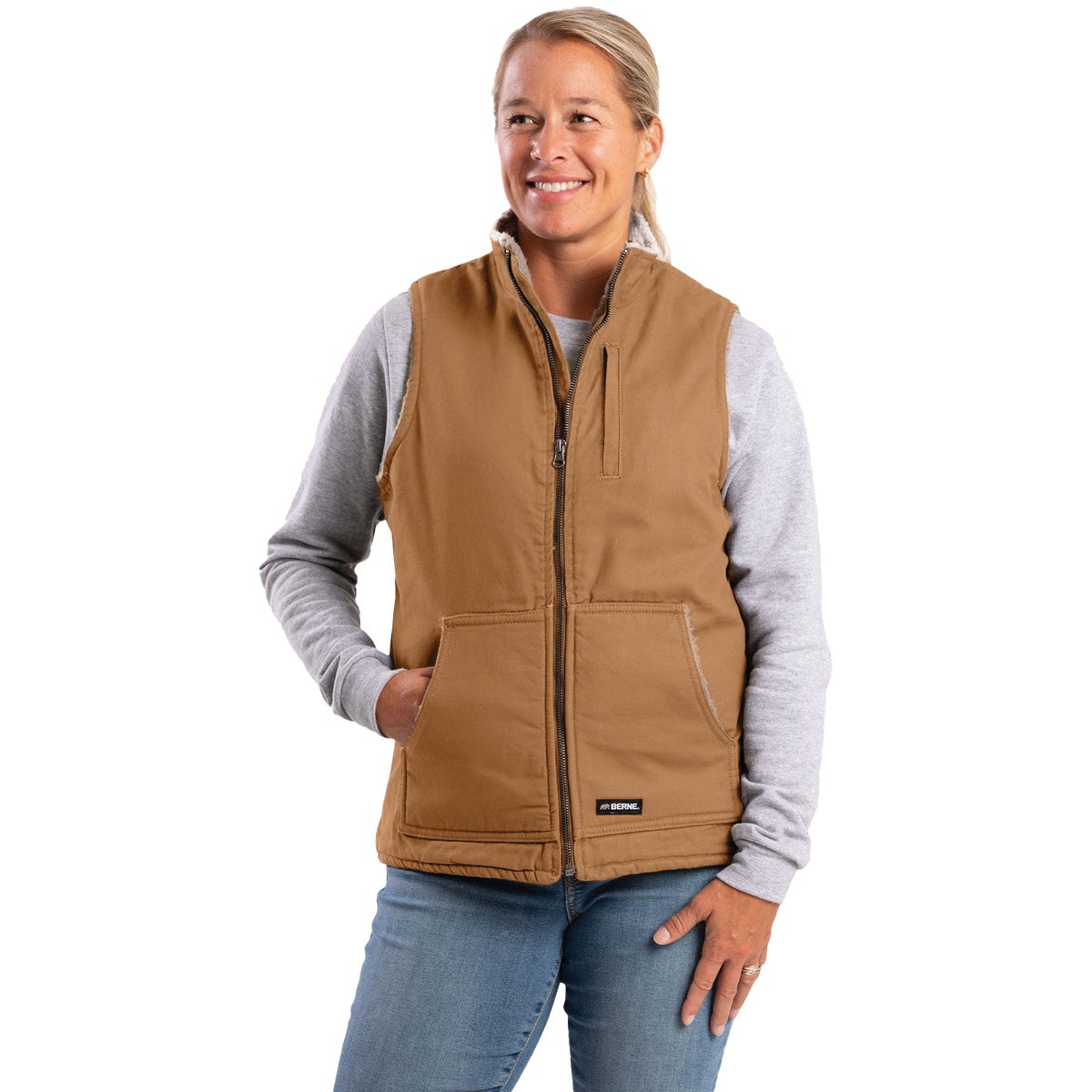 Berne Softstone Women's XL Brown Duck Sherpa-Lined Vest