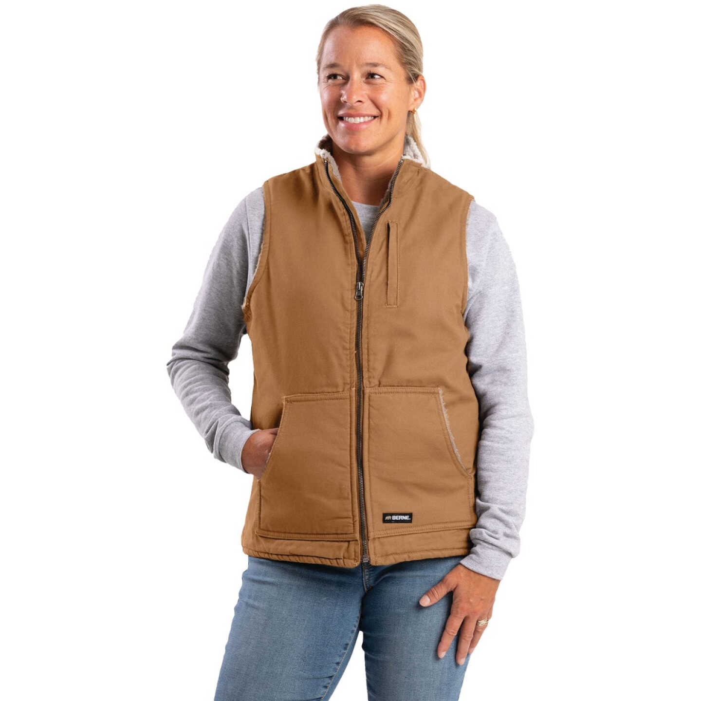 Berne Softstone Women's XL Brown Duck Sherpa-Lined Vest Image 1