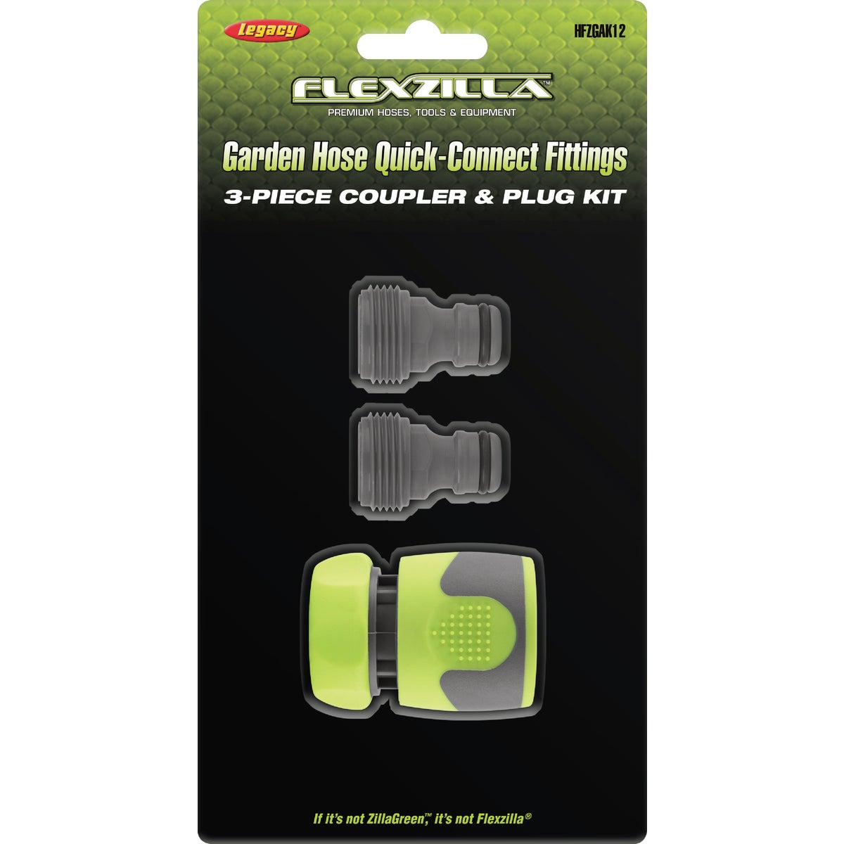 Flexzilla Standard Garden Hose Quick-Connect Coupler & Plug Kit, ZillaGreen (3-Piece) Image 3