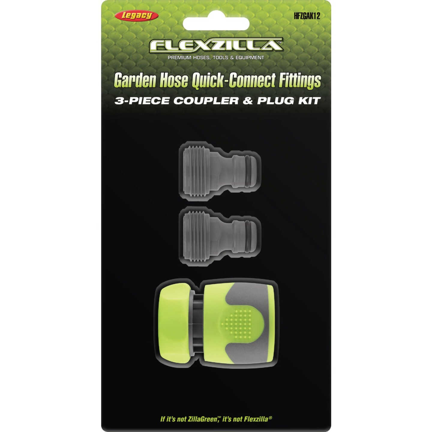 Flexzilla Standard Garden Hose Quick-Connect Coupler & Plug Kit, ZillaGreen (3-Piece) Image 3
