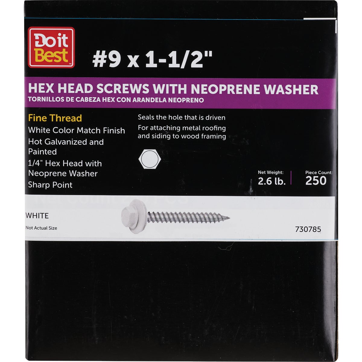 Do it #9 x 1-1/2 In. Hex Washered White Framing Screw (250-Count)
