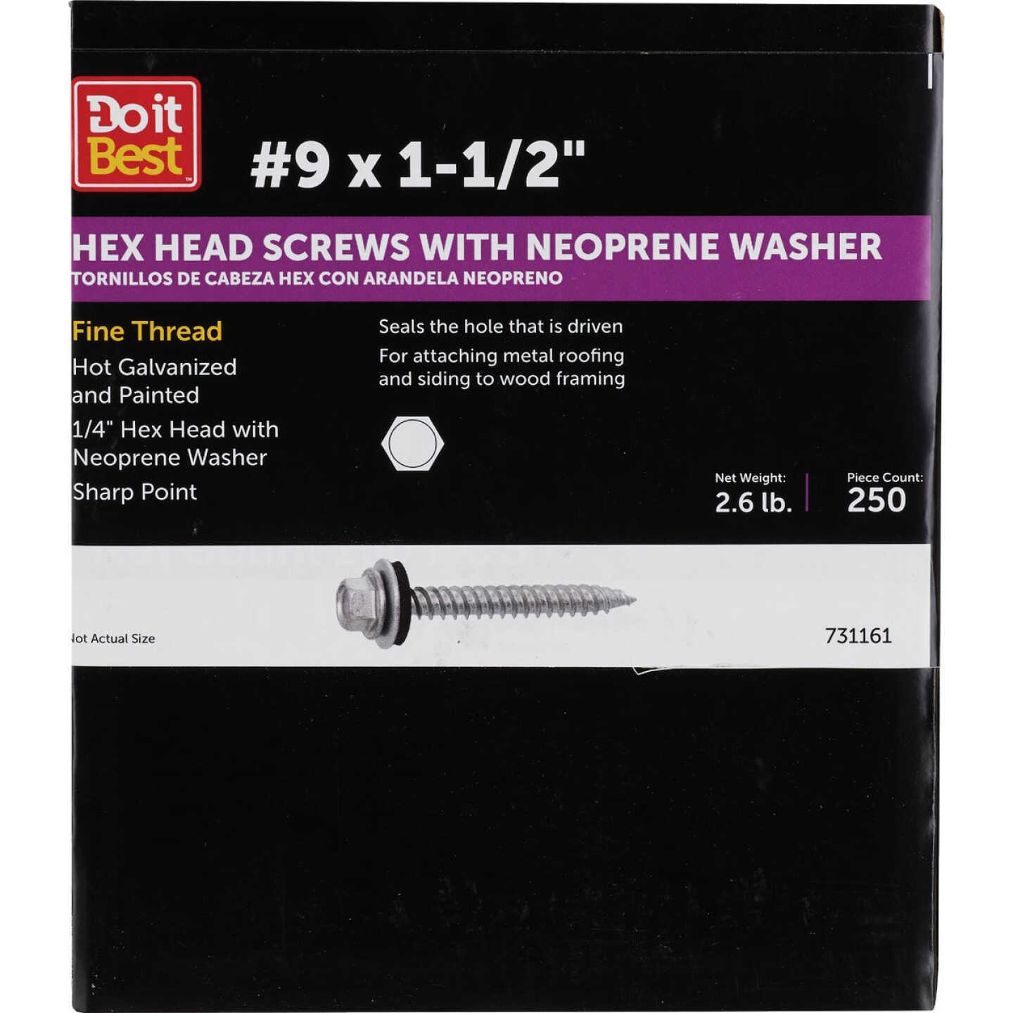 Do it #9 x 1-1/2 In. Hex Washered Galvanized Framing Screw (250-Count) Image 1