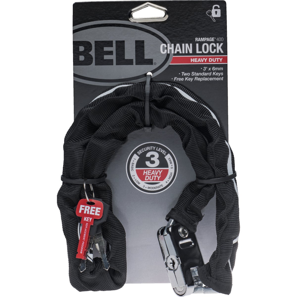 Bell Sports Rampage 400 HD 3 Ft. L. Keyed Bicycle Chain Lock Image 2