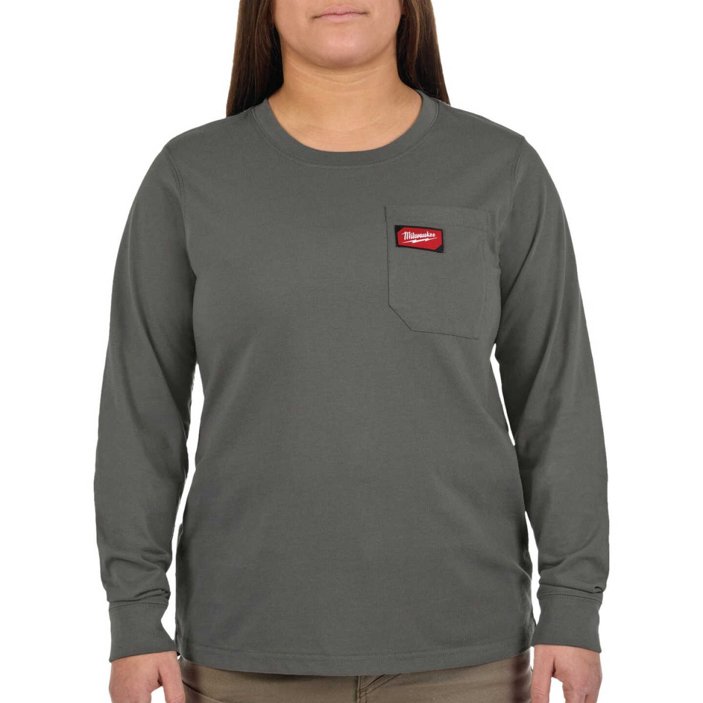 Milwaukee GRIDIRON Women's Large Gray Long Sleeve Pocket T-Shirt Image 1