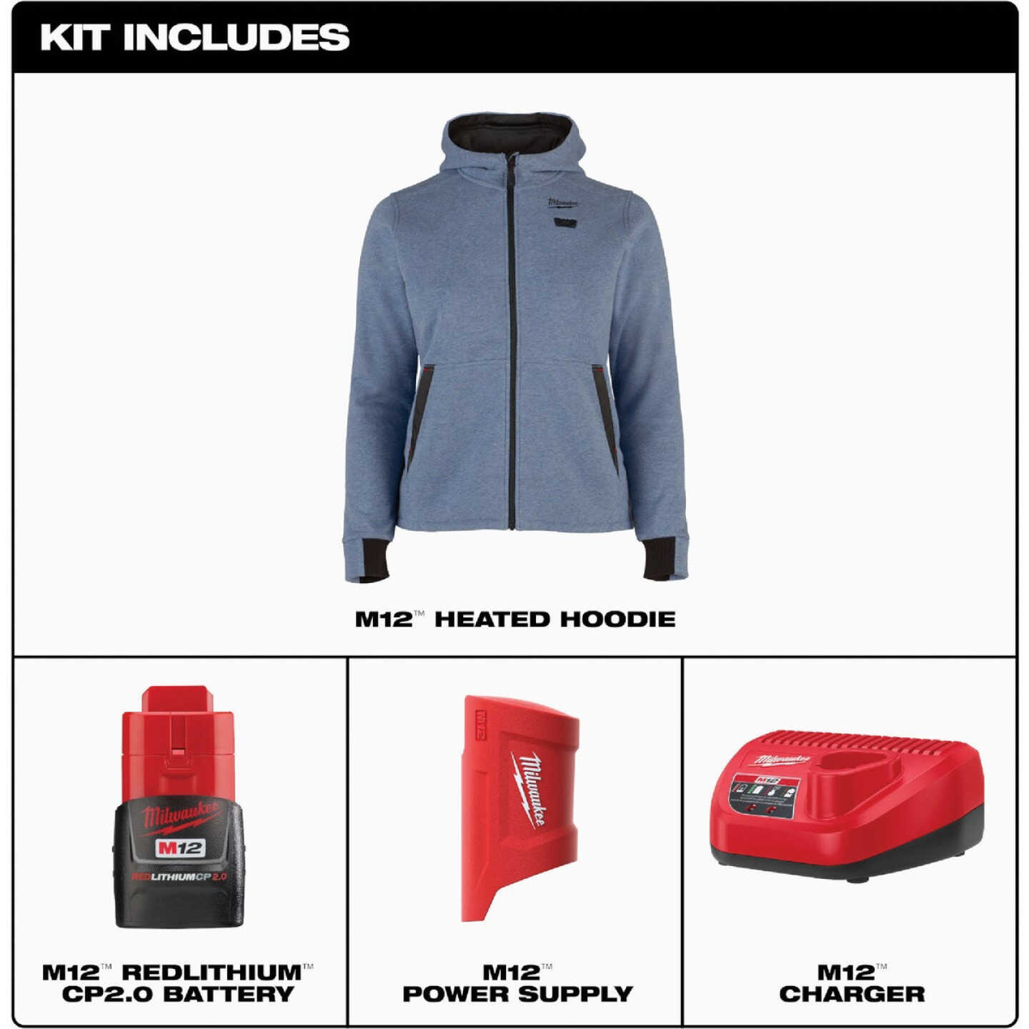 Milwaukee M12 Women's Medium Blue Full-Zip Heated Hoodie Kit Image 6