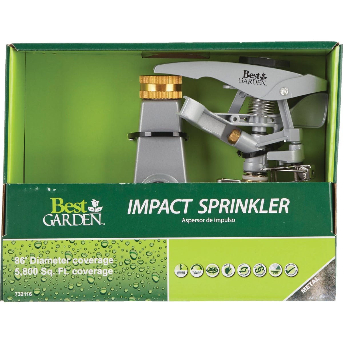 Best Garden Metal 5800 Sq. Ft. Wheeled Impulse Sprinkler Image 2