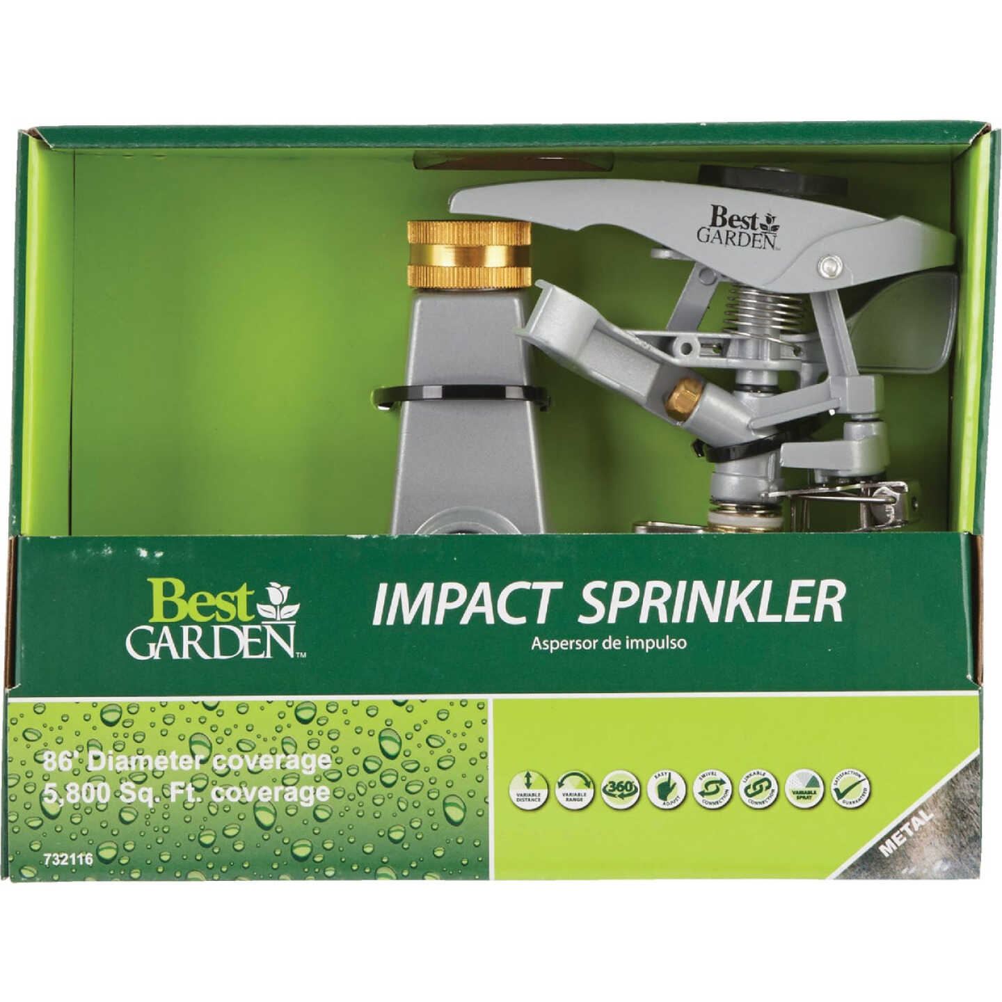 Best Garden Metal 5800 Sq. Ft. Wheeled Impulse Sprinkler Image 2