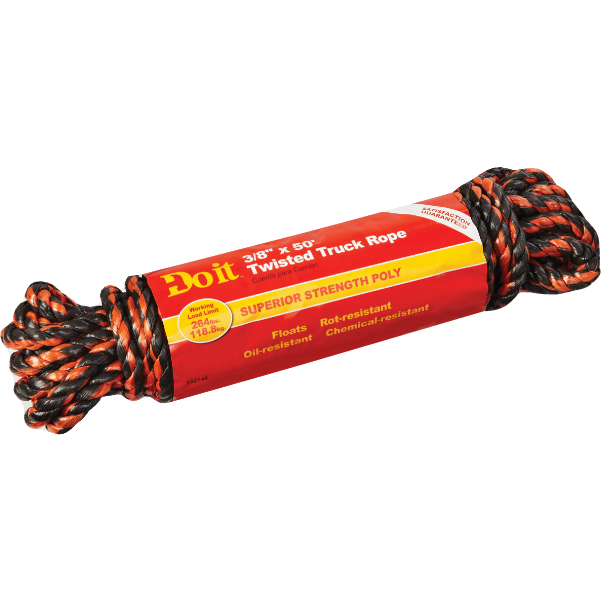 Do it Best 3/8 In. x 50 Ft. Orange & Black Truck Polypropylene Packaged Rope