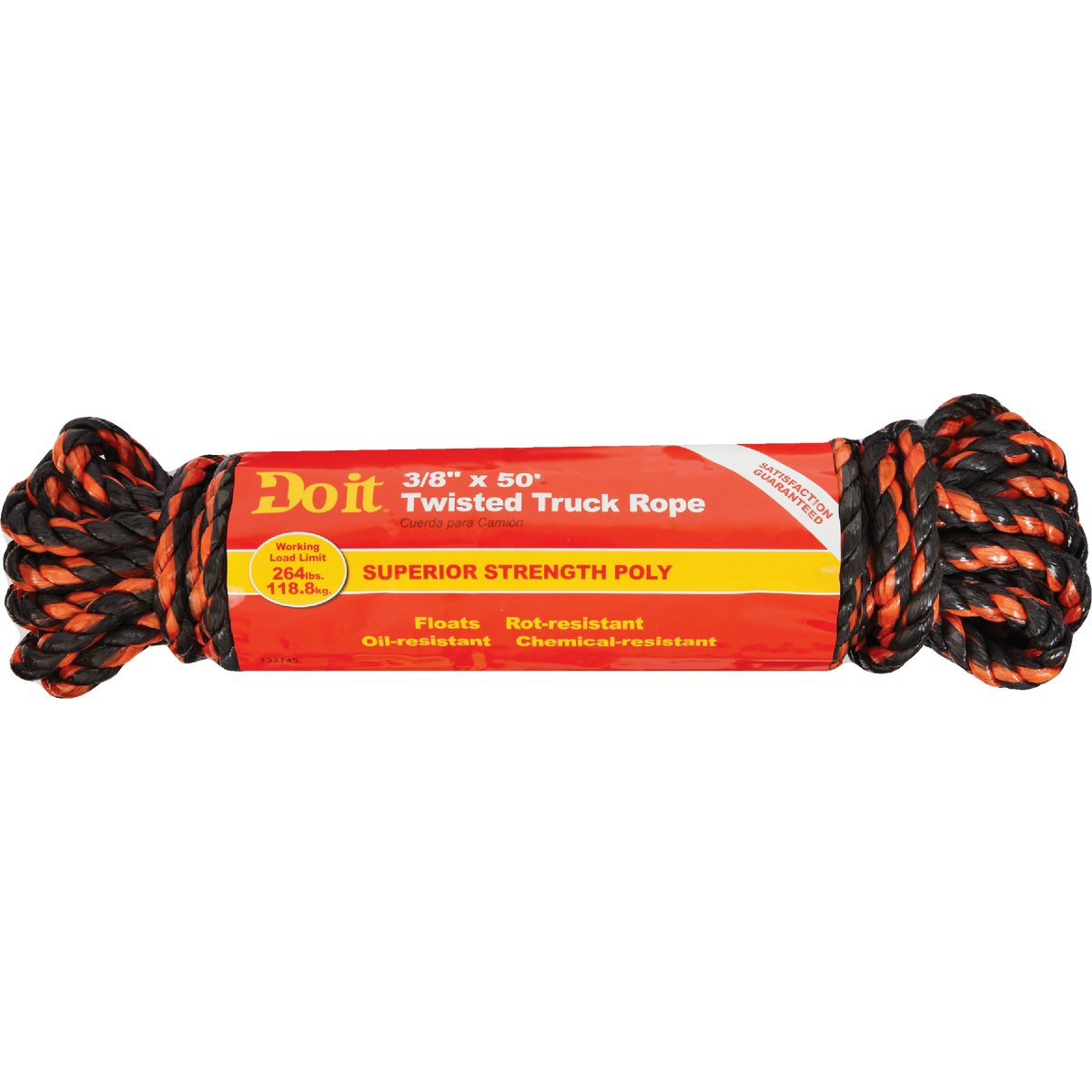 Do it Best 3/8 In. x 50 Ft. Orange & Black Truck Polypropylene Packaged Rope Image 2