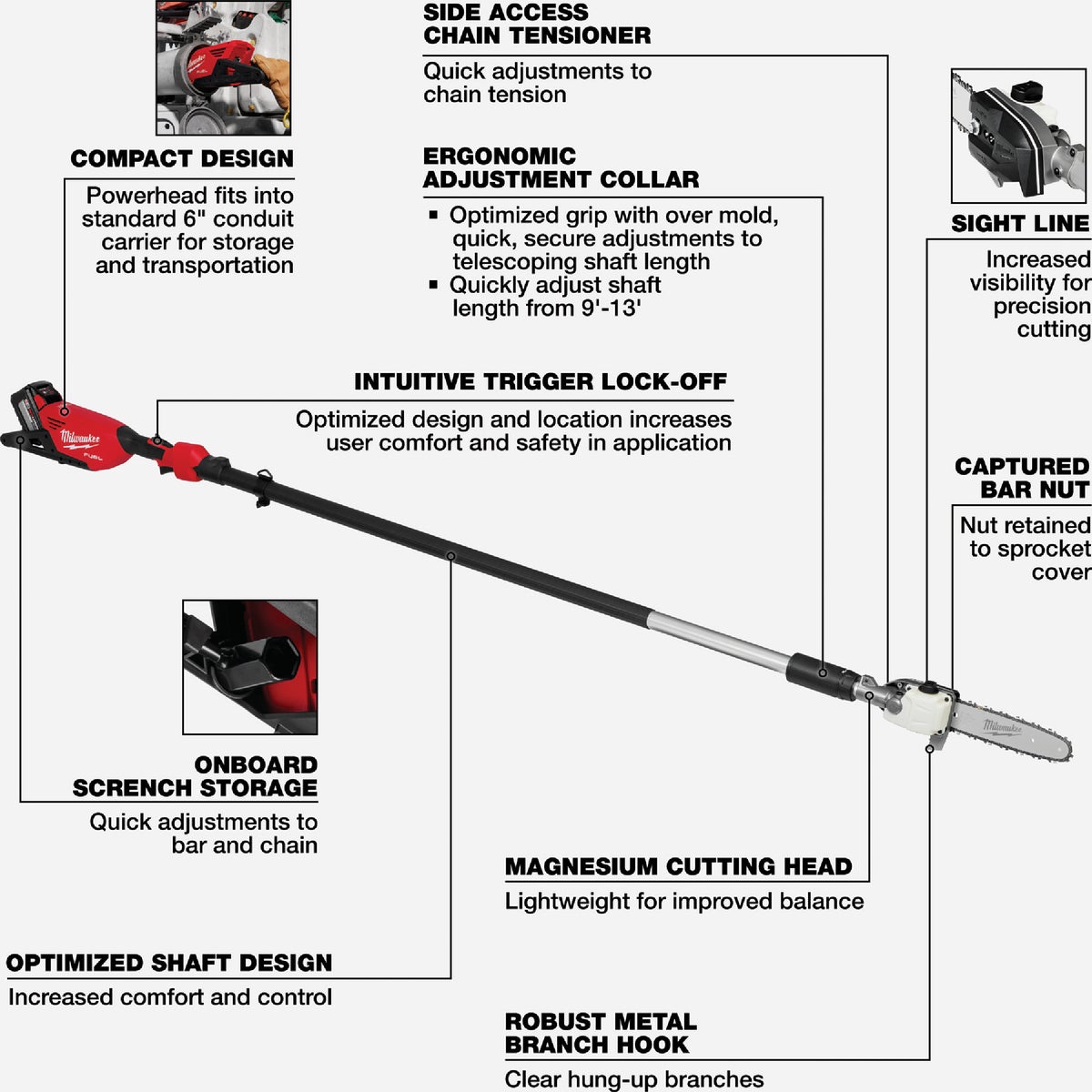 Milwaukee M18 FUEL Brushless 10 In. Telescoping Cordless Pole Saw Kit with 12.0 Ah Battery & Charger Image 3