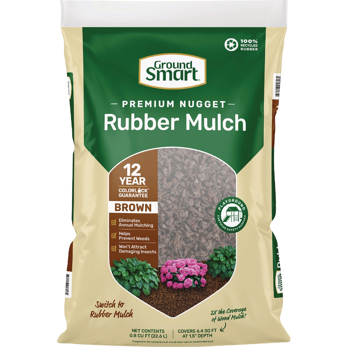 GroundSmart 0.8 Cu. Ft. Brown Recycled Nugget Rubber Mulch