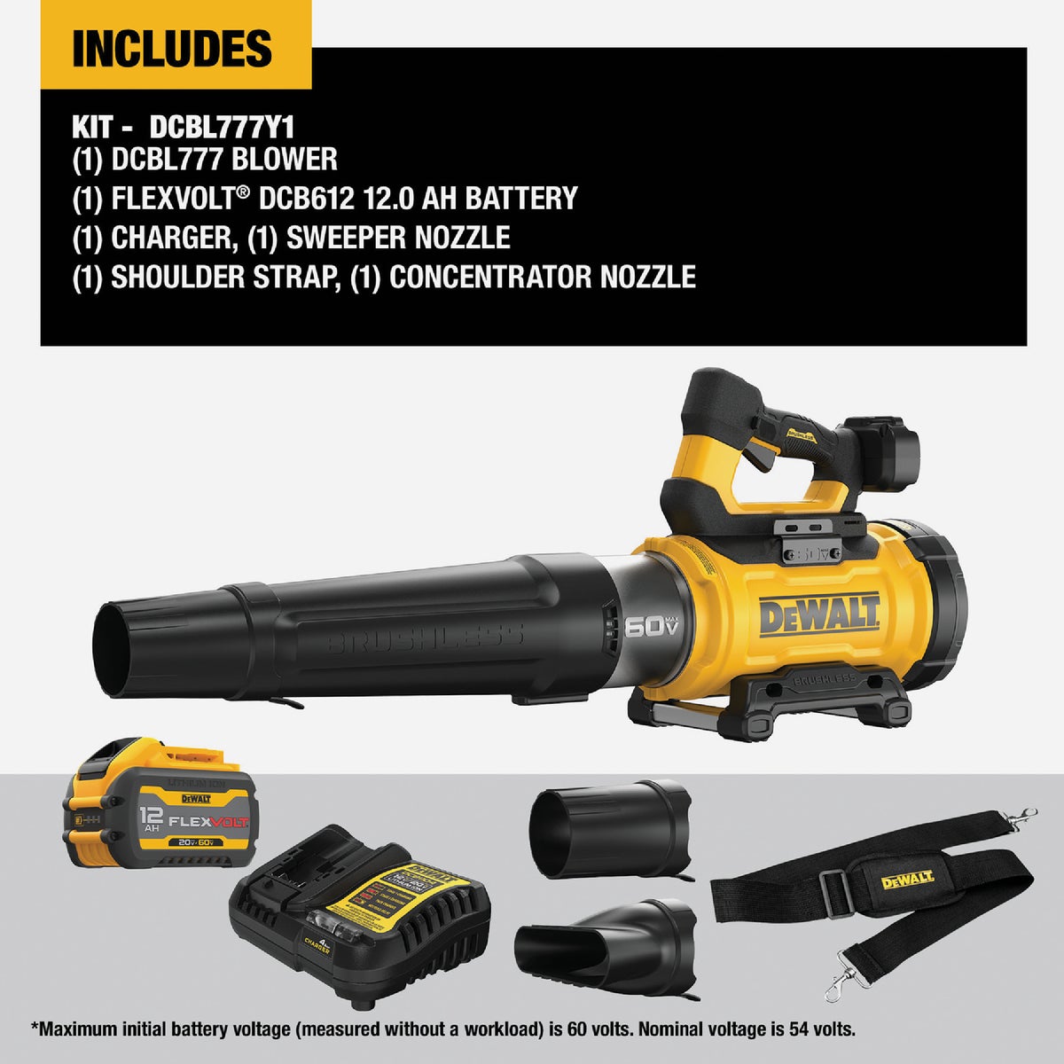 DEWALT 60V MAX Brushless High Power Cordless Blower Kit with FLEXVOLT 12.0 Ah Battery & Fast Charger Image 3