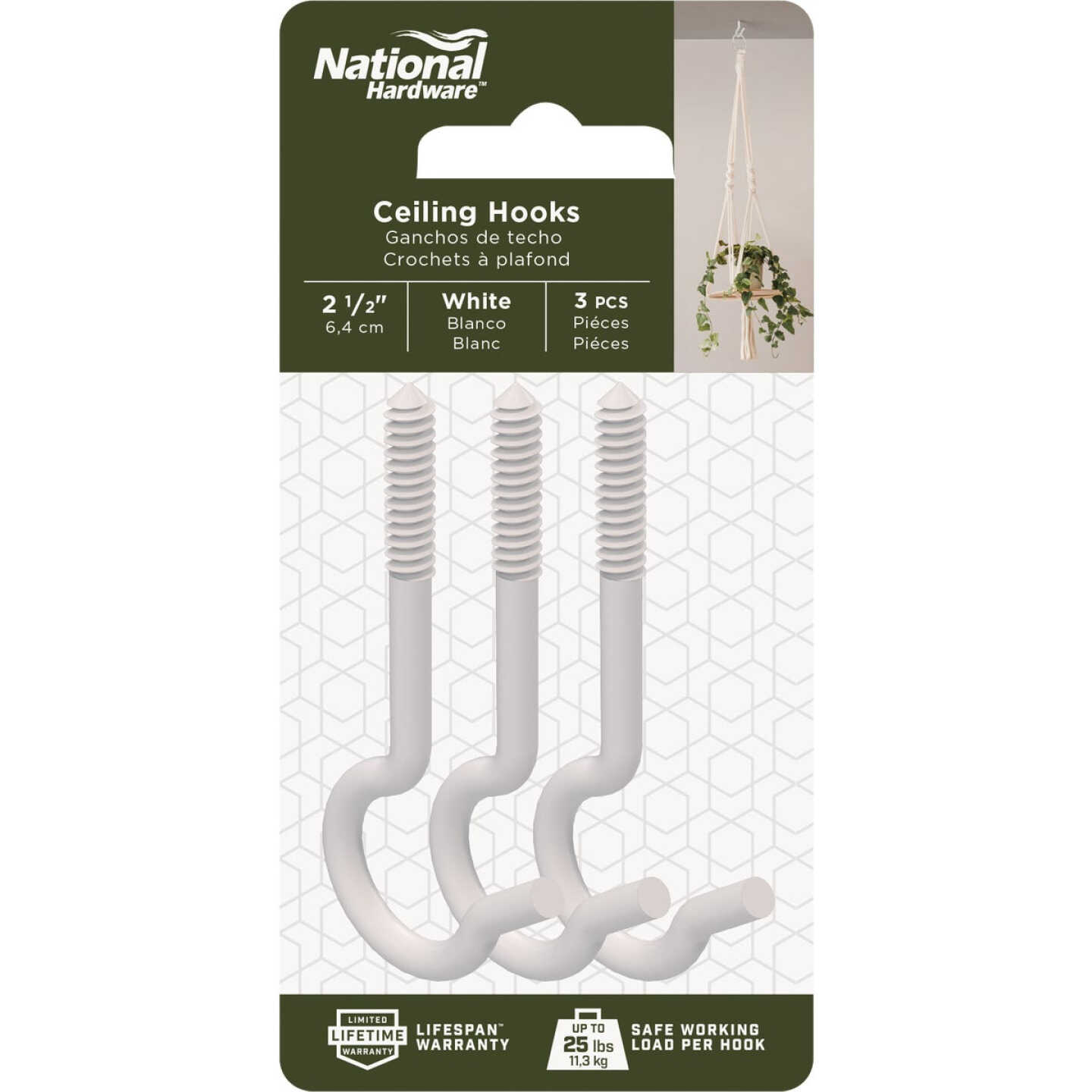 National Hardware 2-1/2 In. White Ceiling Hook (3-Pack) Image 3