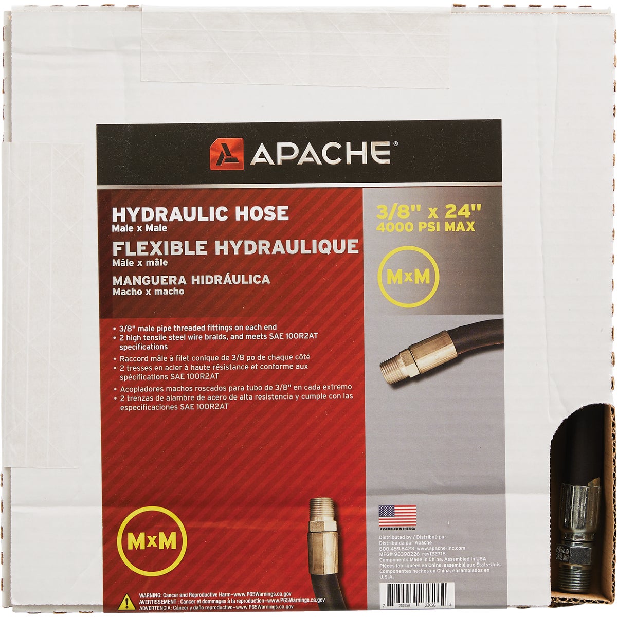 Apache 3/8 In. x 24 In. Male to Male Hydraulic Hose Image 2