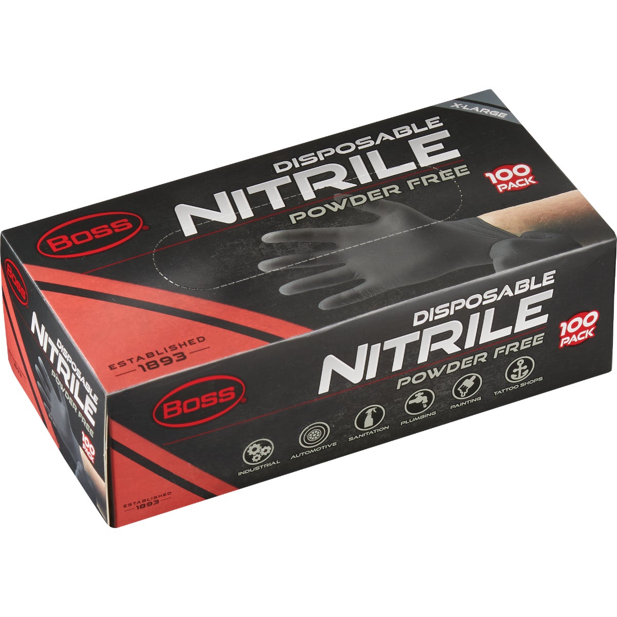 Boss XL Black Nitrile 4 Mil Disposable Gloves (100-Pack) Image 2