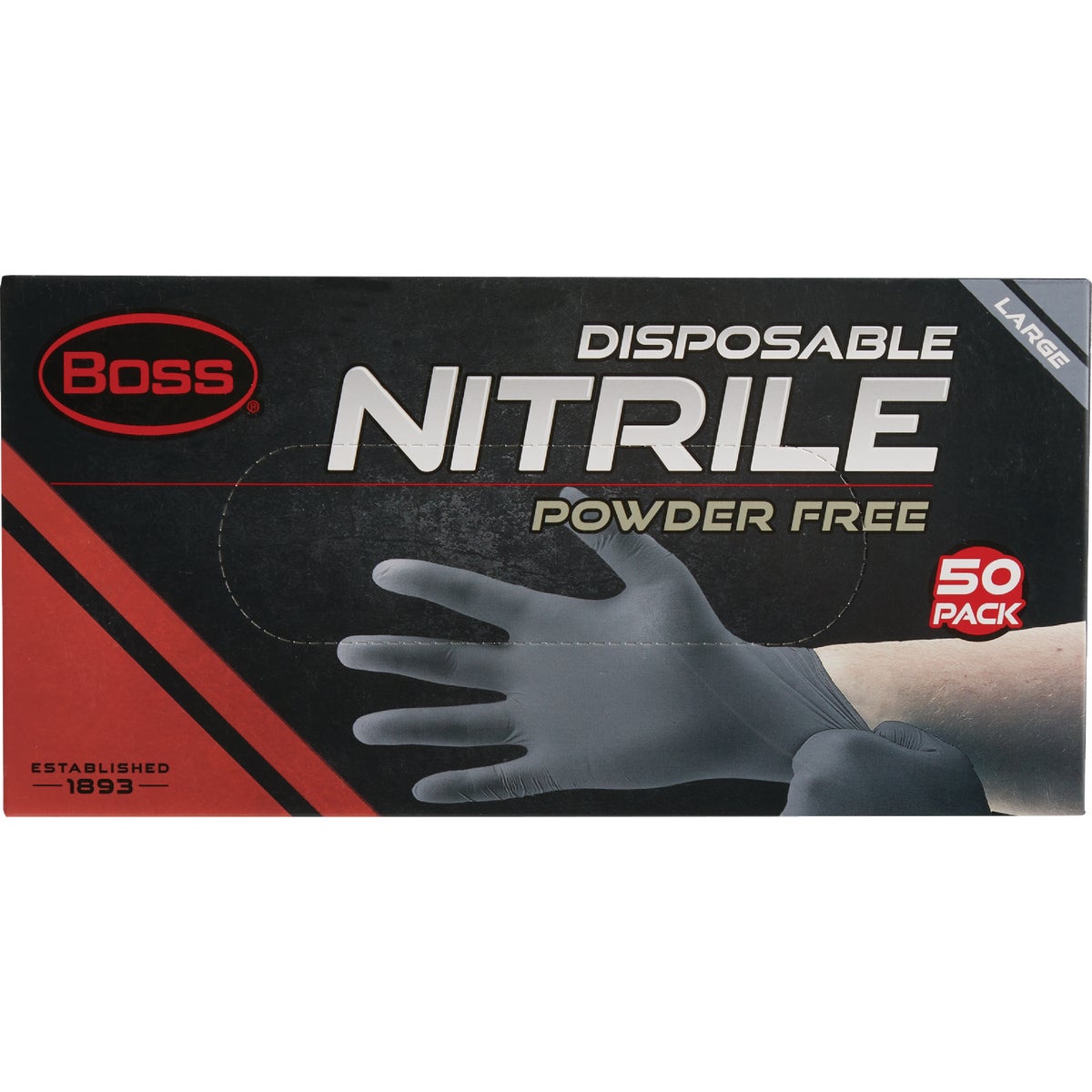 Boss Large Black Nitrile 4 Mil Disposable Gloves (50-Pack) Image 3