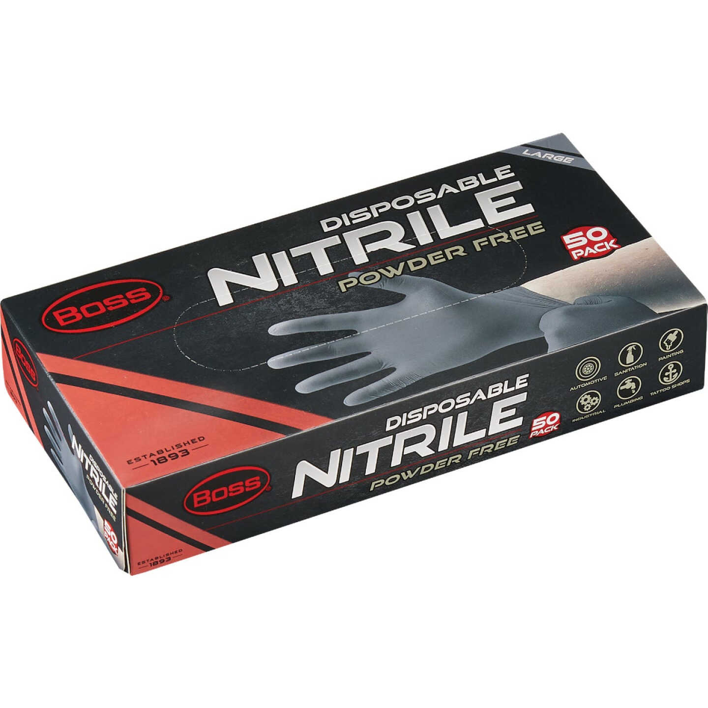 Boss Large Black Nitrile 4 Mil Disposable Gloves (50-Pack) Image 2