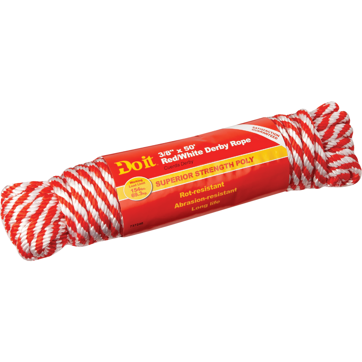 Do it Best 3/8 In. x 50 Ft. Red & White Derby Polypropylene Packaged Rope