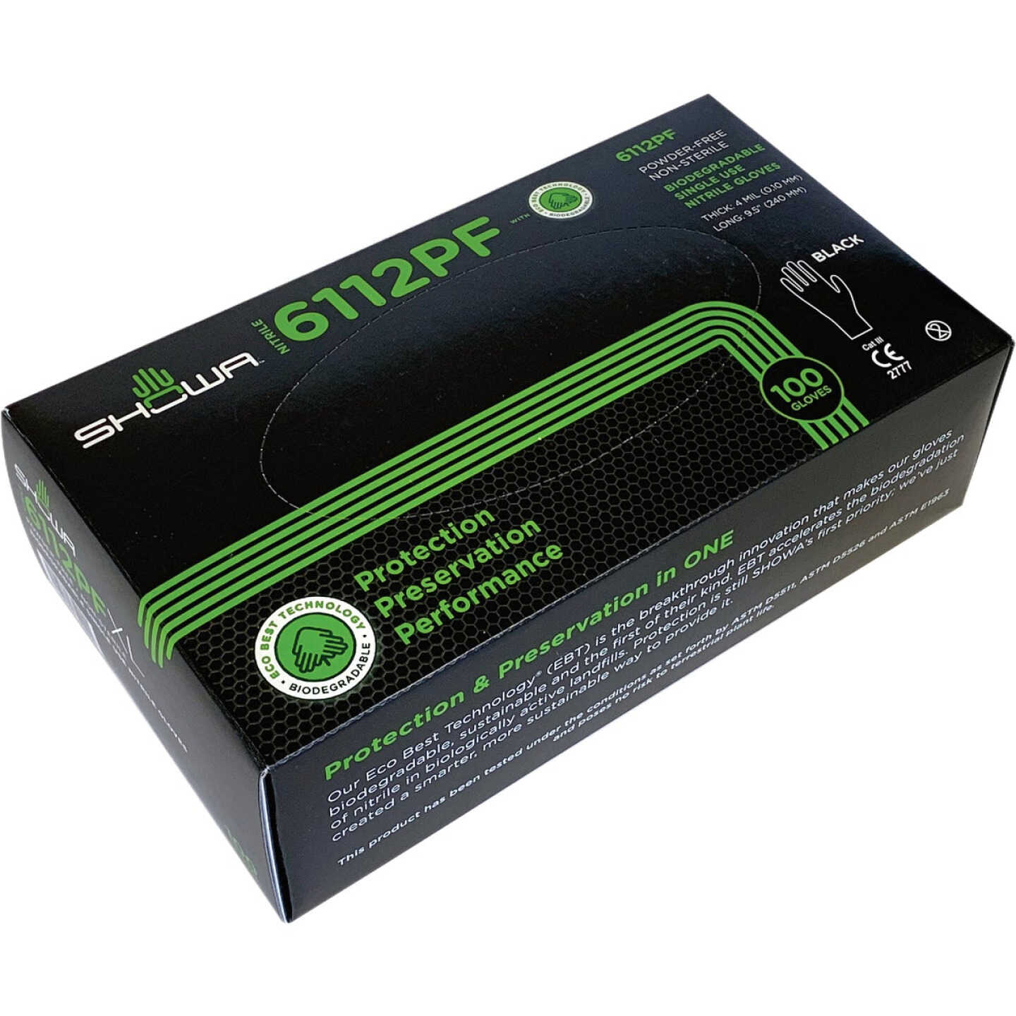 Showa XL Black Nitrile Biodegradable Disposable Gloves (100-Pack) Image 2