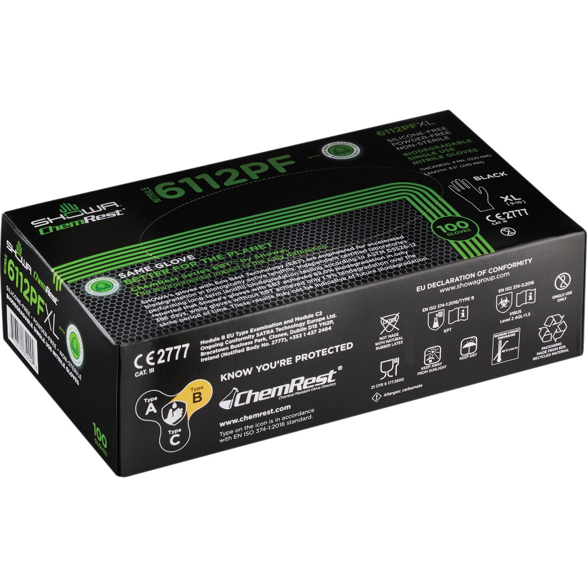 Showa XL Black Nitrile Biodegradable Disposable Gloves (100-Pack) Image 3