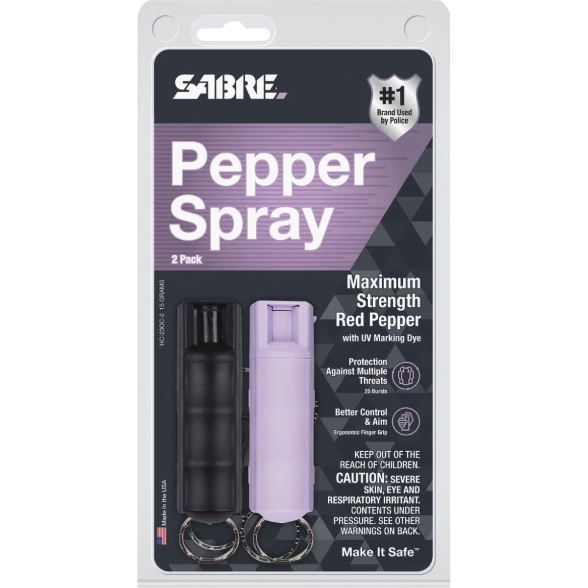 Sabre Hard Case Key Ring Lavender/Black Pepper Spray (2-Pack)