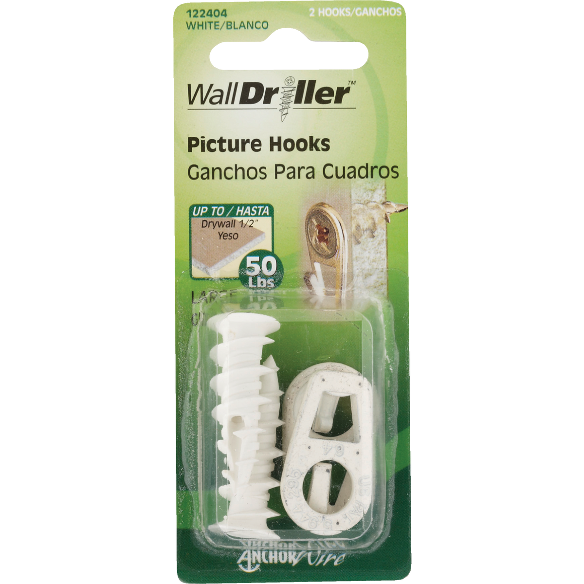 Hillman Anchor Wire 50 Lb. Capacity White Self-Drilling Wall Driller Picture Hanger (2 Count) Image 2