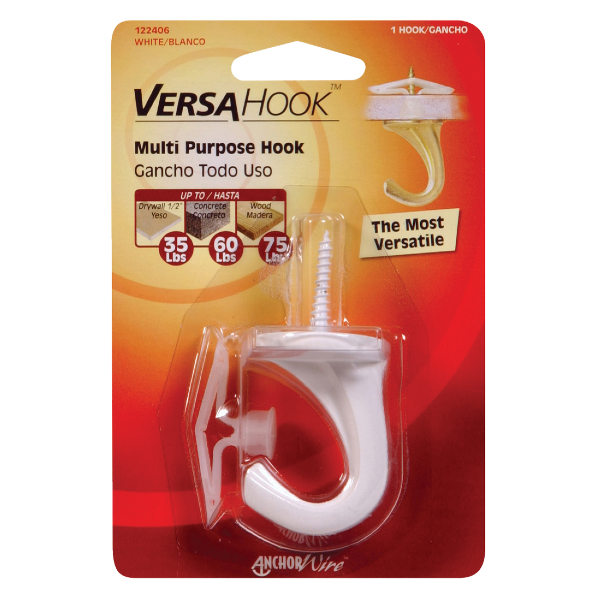 Hillman Anchor Wire Versa Large, 1 Hook & 1 Anchor White Nylon Swag Hook Image 2