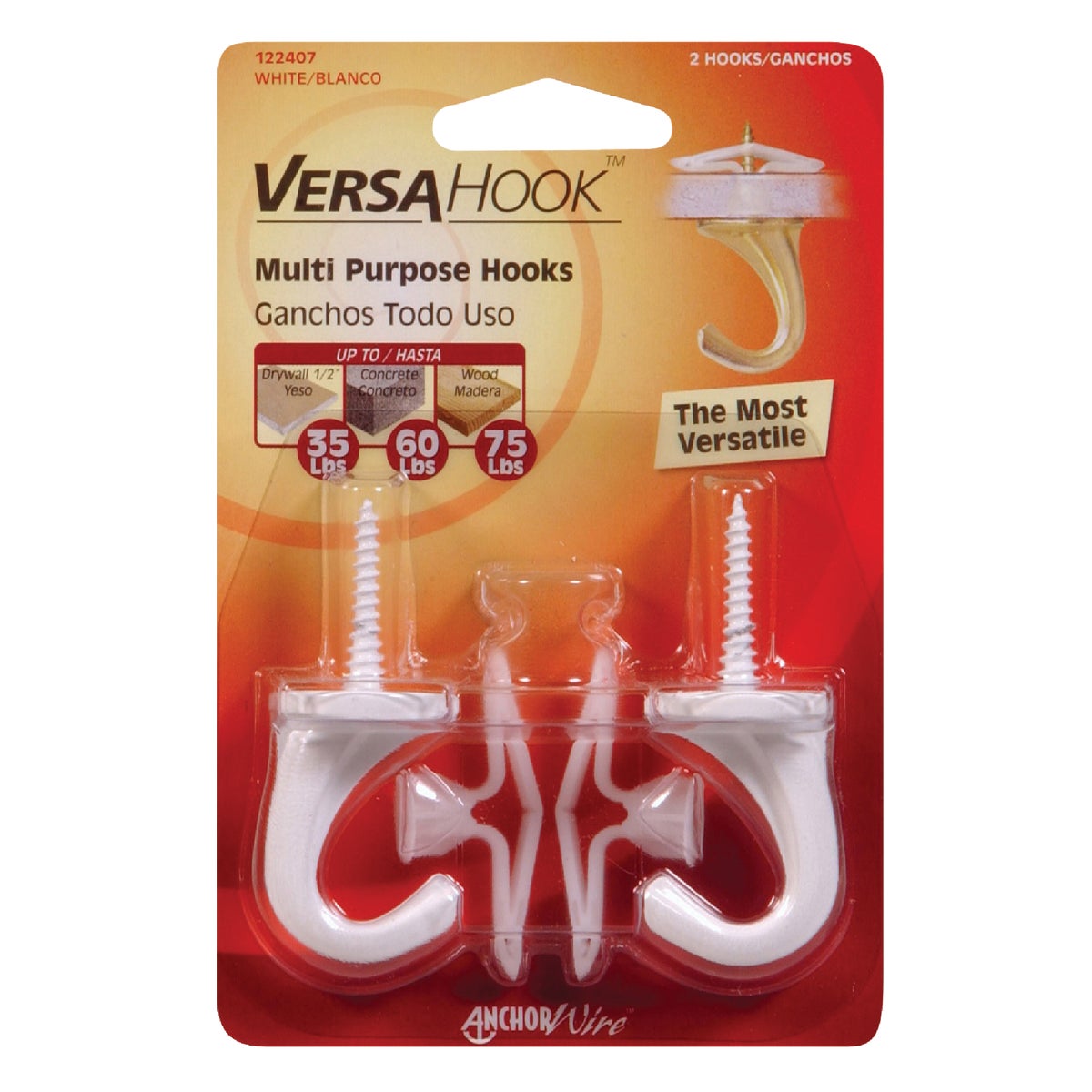 Hillman Anchor Wire Versa Small, 2 Hooks & 2 Anchors White Nylon Swag Hook (2-Pack) Image 2