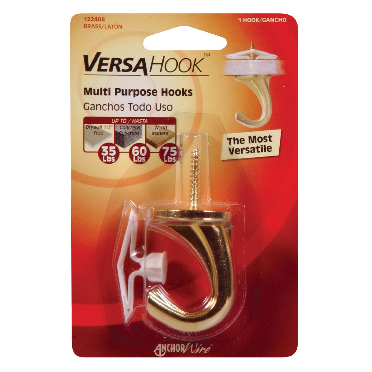 Hillman Anchor Wire Versa Large, 1 Hook & 1 Anchor Brass Nylon Swag Hook Image 2