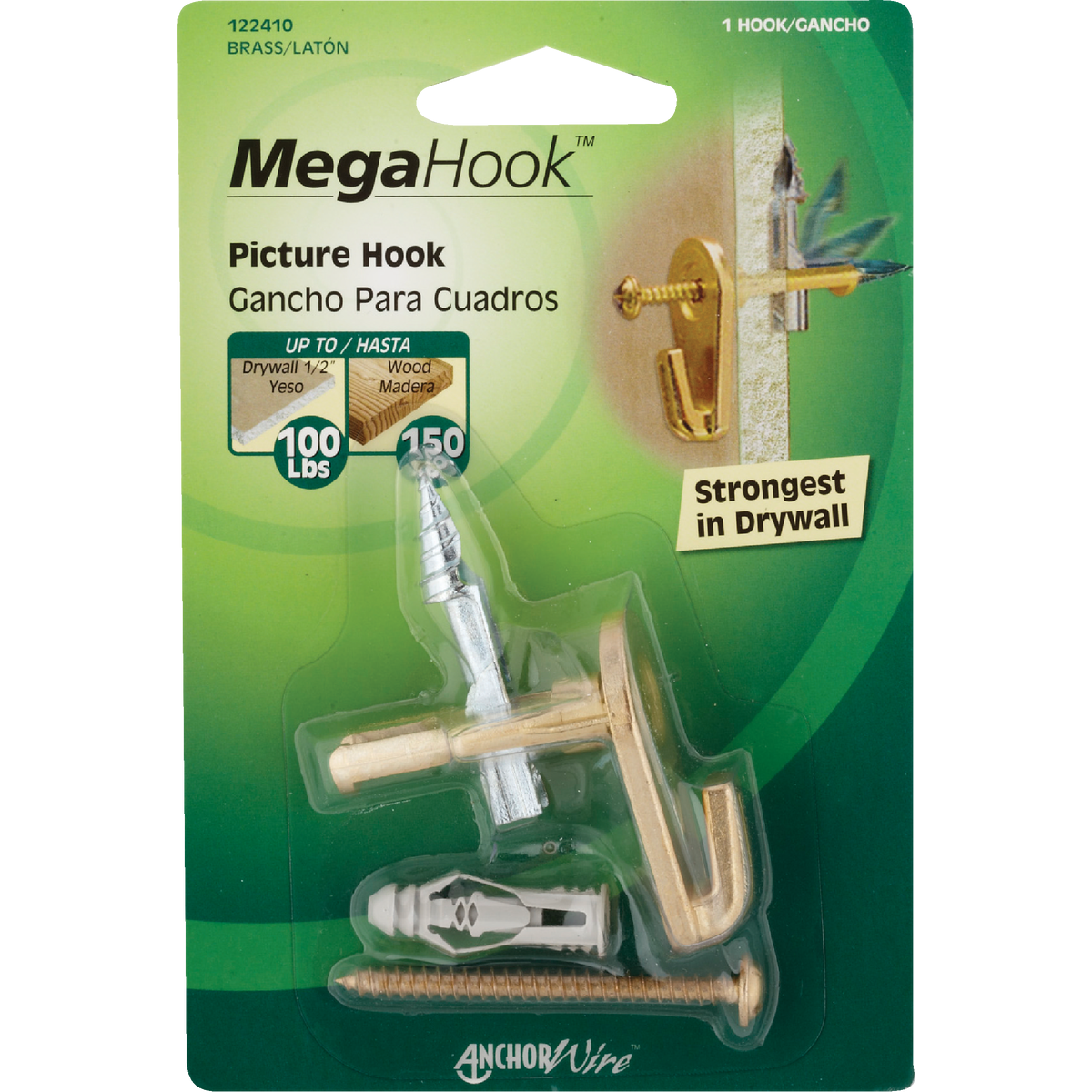 Hillman Anchor Wire 100 Lb. Capacity Brass Framers Choice Power Wing Picture Hooks Image 2