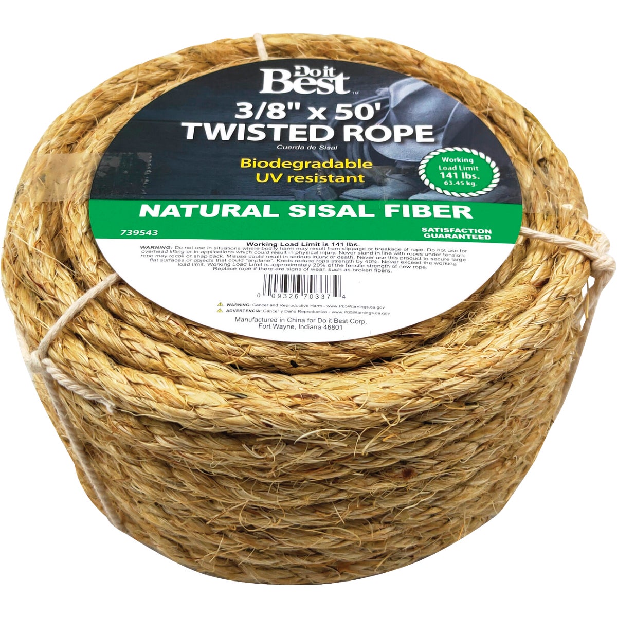 Do it Best 3/8 In. x 50 Ft. Natural Twisted Sisal Fiber Packaged Rope Image 2