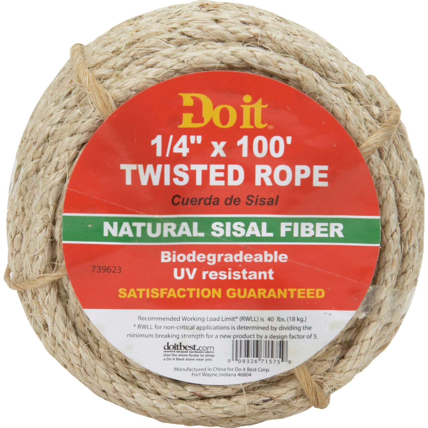 Do it Best 1/4 In. x 100 Ft. Natural Twisted Sisal Fiber Packaged Rope Image 1