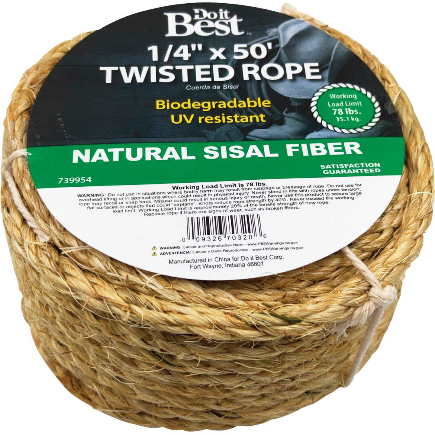 Do it Best 1/4 In. x 50 Ft. Natural Twisted Sisal Fiber Packaged Rope Image 2