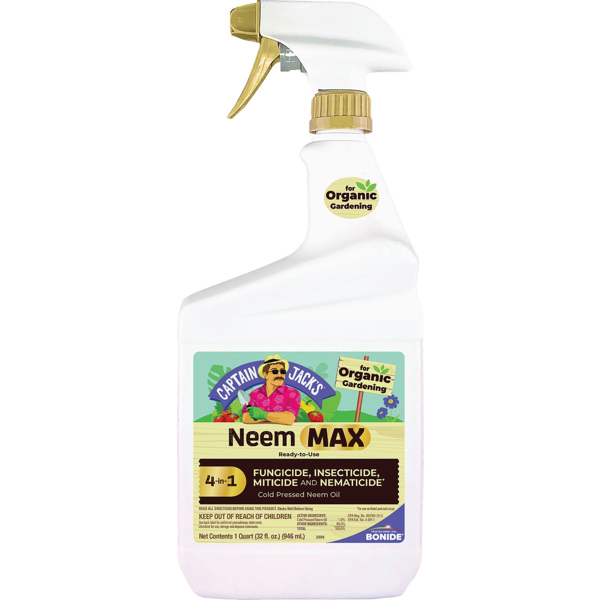 Captain Jack's Neem Max 4-In-1 32 Oz. Trigger Spray Organic Fungicide, Insecticide, Miticide, & Nematicide