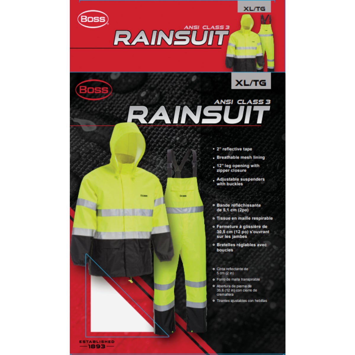 Boss XL 2-Piece ANSI Class 3 Hi-Visibility Rain Suit Image 2