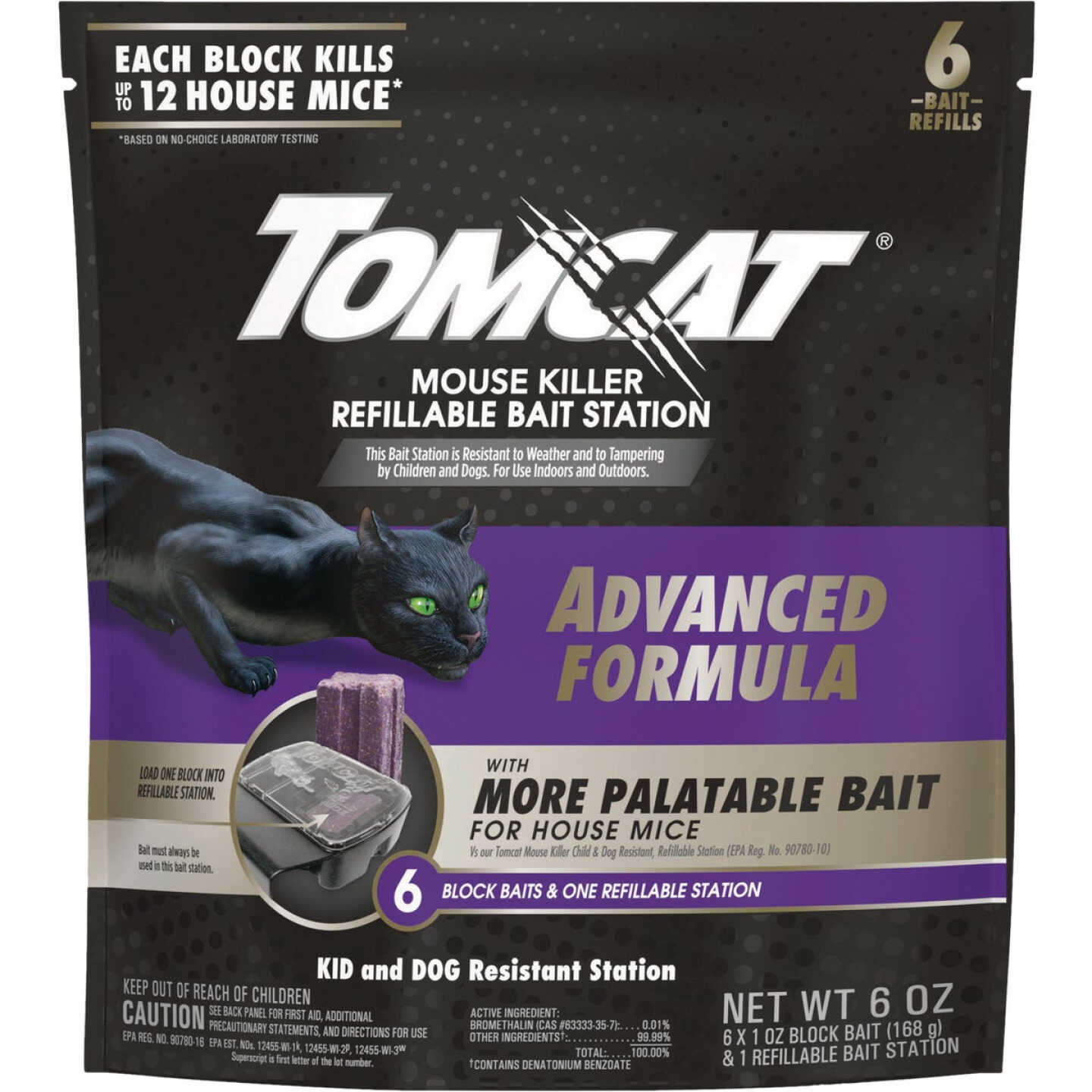 Tomcat Advanced Formula Refillable Mouse Bait Station - 6 Blocks Baits & 1 Refillable Station Image 1
