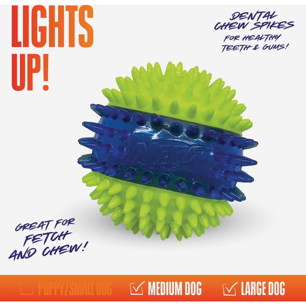 Nerf Dog 2.7 In. Translucent TPR 3-Part Spike LED & Squeak Ball Image 2