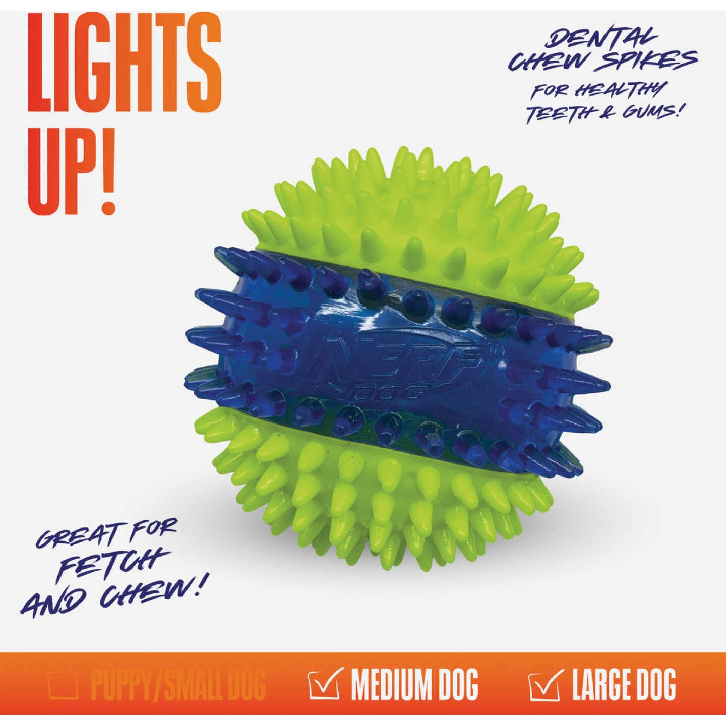 Nerf Dog 2.7 In. Translucent TPR 3-Part Spike LED & Squeak Ball Image 2