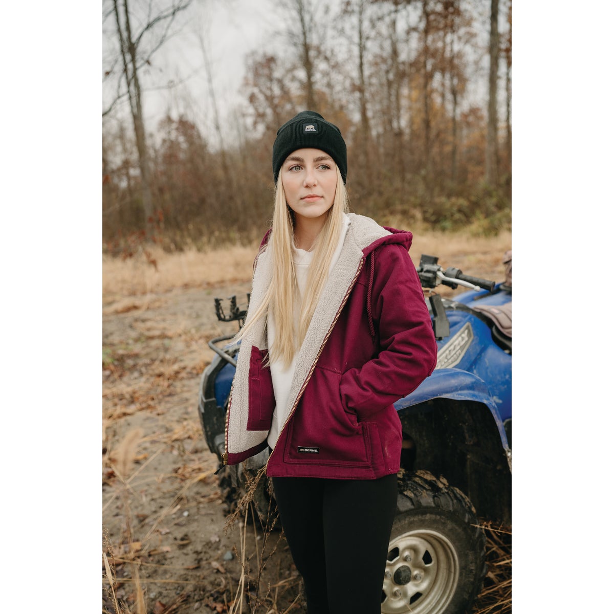 Berne Women's Small Plum Sherpa-Lined Softstone Duck Hooded Jacket Image 4