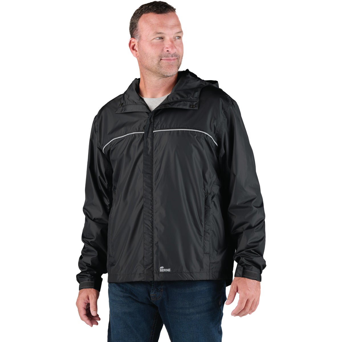 Berne Coastline Men's XL Black Lightweight Hooded Rain Jacket