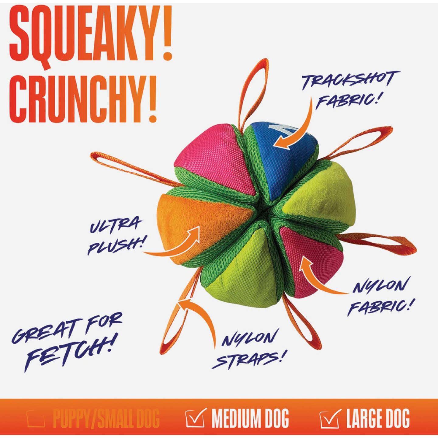 Nerf Dog 5.9 In. Plush Squeak & Crunch Wedge Ball with Straps Image 2